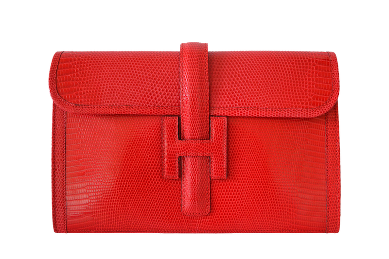 Pochette Hermès modèle Jige Lézard Rouge Braise